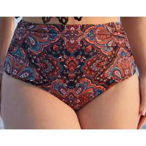 BLOOMCHIC sz 26 4x plus orange bandana print high waist bikini bottom NWT B40